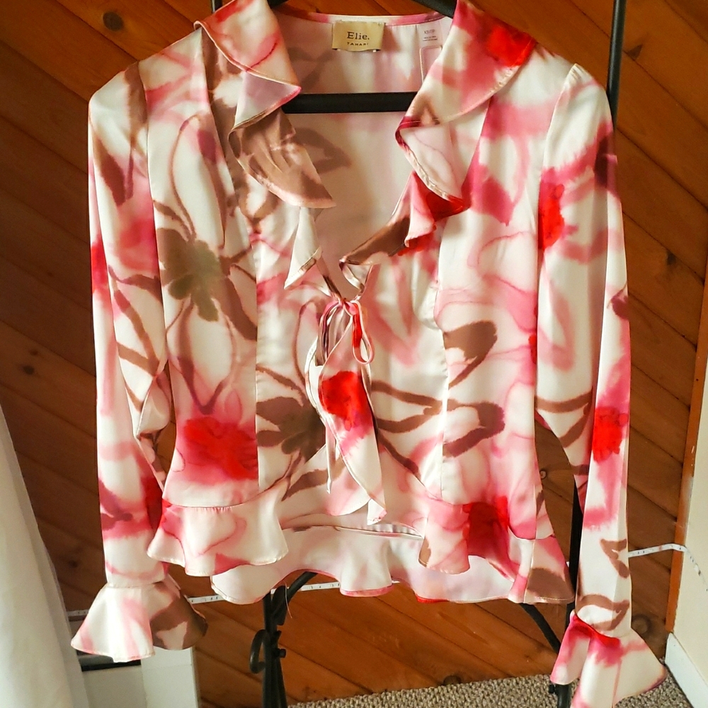 Tahari Pink and Red Floral Blouse